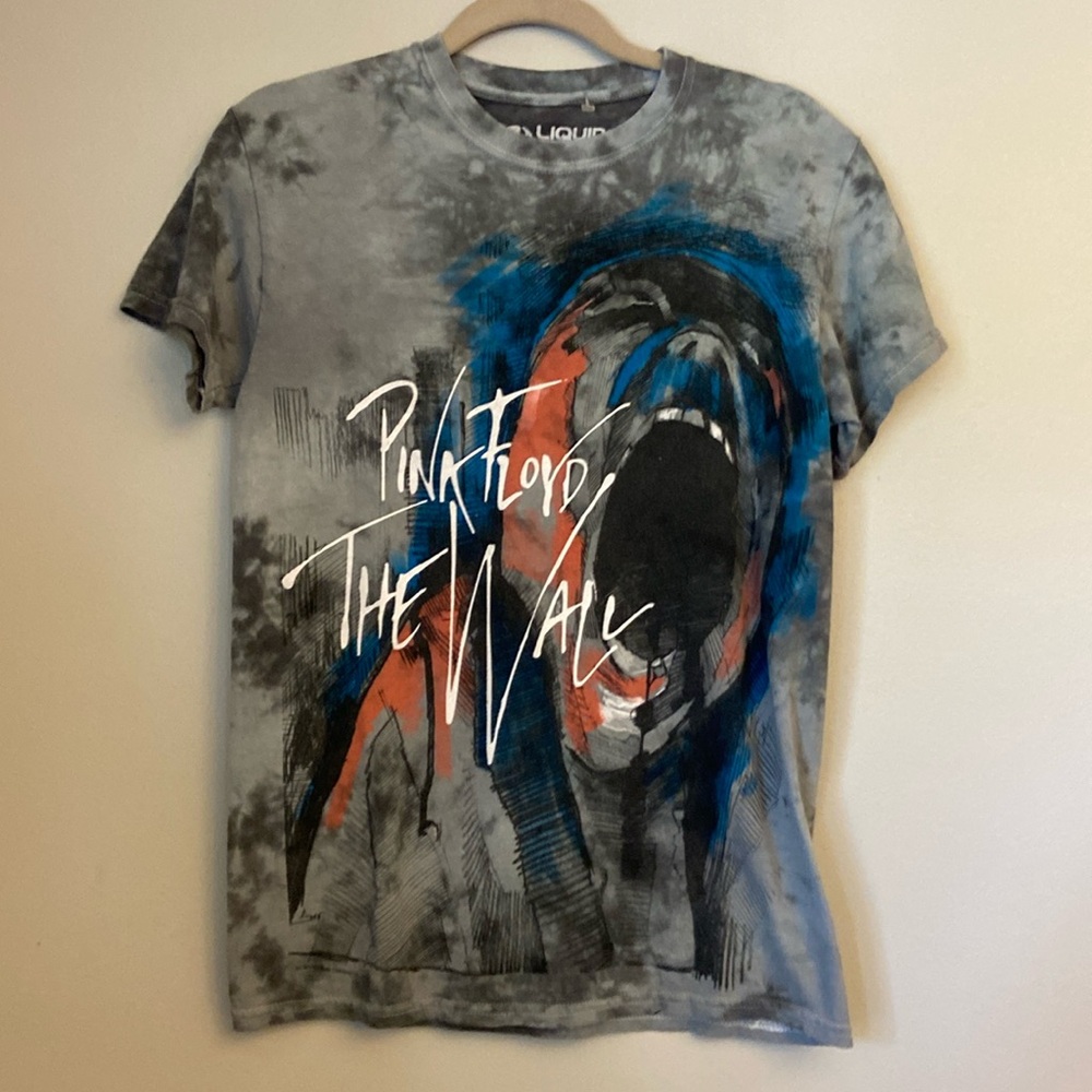 Liquid Blue Pink Floyd The Wall Band Tie Dye Graphic T-Shirt Men's Size Small